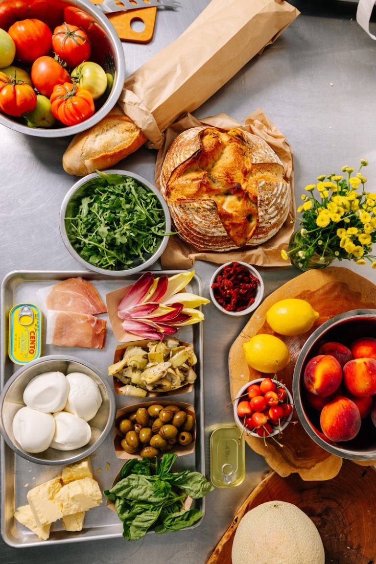 Fresh ingredients for a meal laid out on a table.